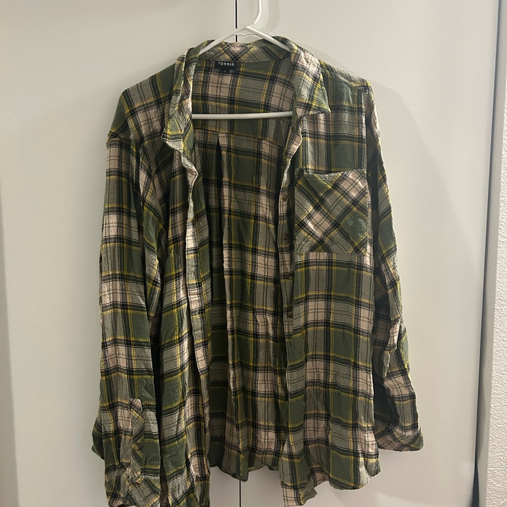Torrid Olive and Mustard Plaid Shirt